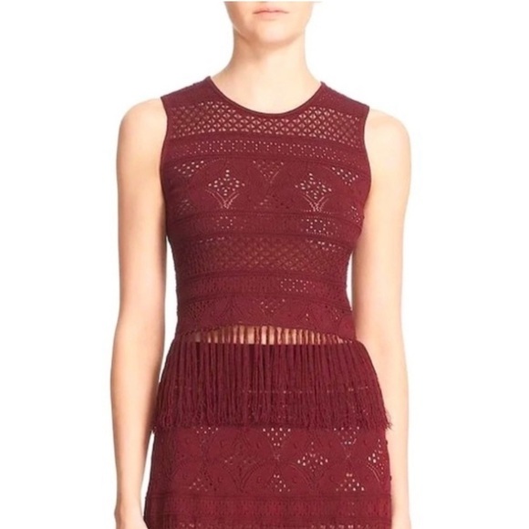 A.L.C Burgundy Boho Eyelet Stretch Fringe Top - Picture 1 of 7
